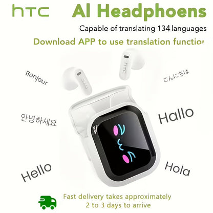 131 Language AI Translator Headset HTC NE20 Wireless 6.0 Smart LCD Touch Screen Gaming for Bedside Audio, Alarms and Room Entertainment