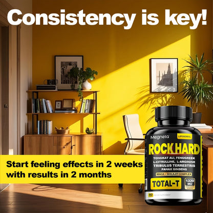 Rock Hard Supplements 180 Capsules 90-Day Supply – L-Arginine, Tongkat Ali, Tribulus & Fenugreek Plant Blend for Men's Energy