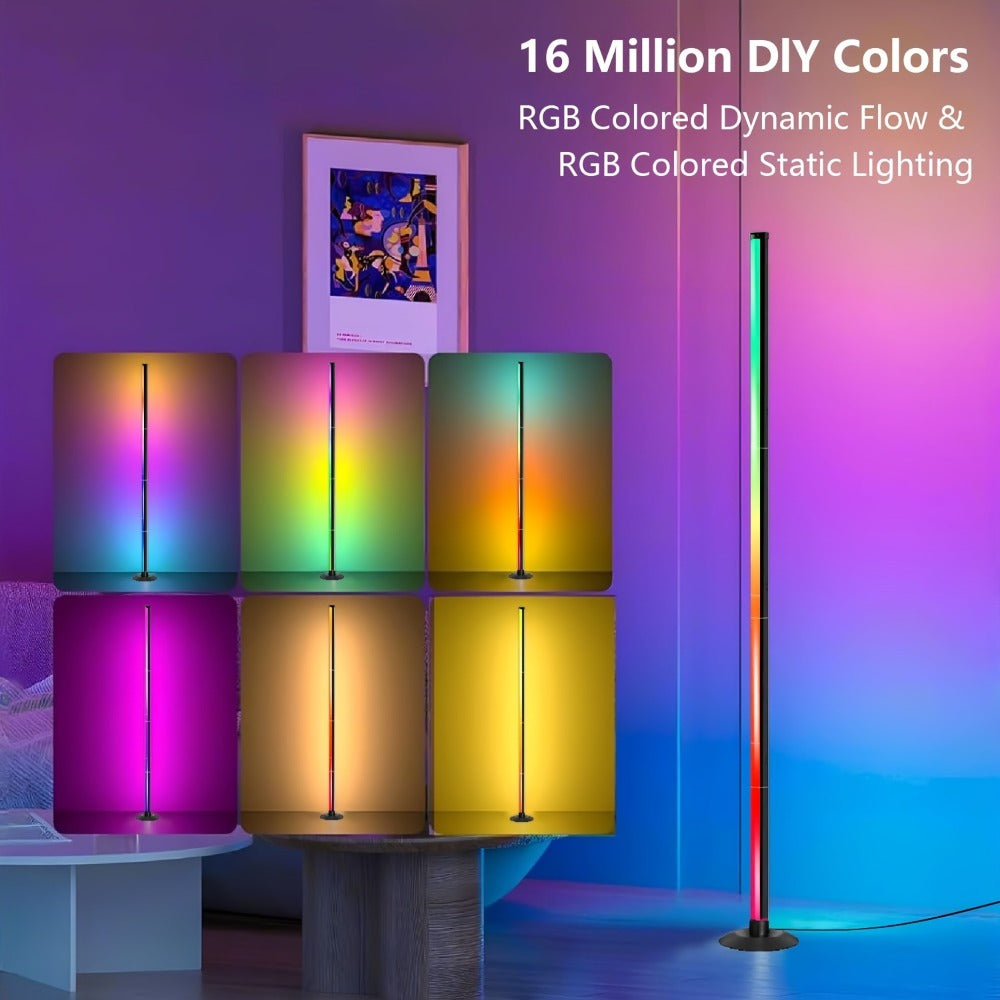 RGBICB Segmented Floor Light Bar with Gradient and Multicolor Modes, Round Base, App and Remote Controls, and One- or Two-Lamp Options