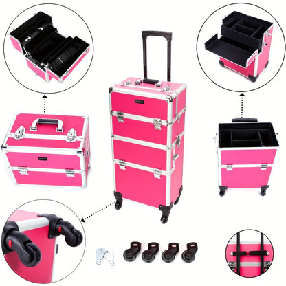 Lockable Aluminum Makeup Train Case with Extendable Trays Multi-Tier Professional Cosmetic Organizer – Portable Salon Travel Beauty Case