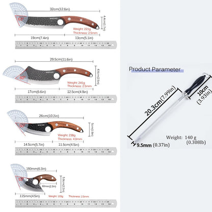 Kitchen Knife Set 8-Piece 5Cr15MoV Stainless Steel with Hammered Blades, Wood-Style Handles and Shears Options