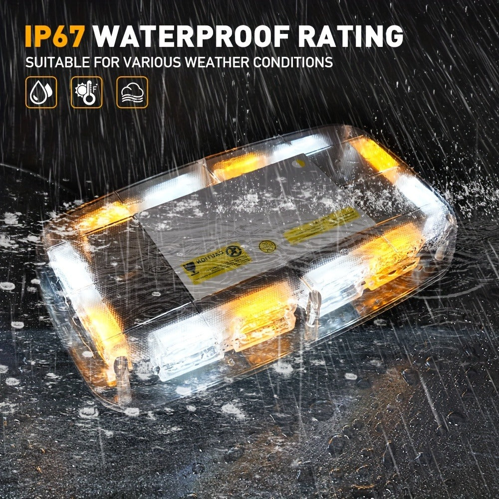 48 LED Roof Strobe Light Bar IP67 Waterproof Magnetic Mount Emergency Warning Light 12-24V for Plow Trucks Construction Vehicles Cars