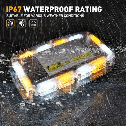 48 LED Roof Strobe Light Bar IP67 Waterproof Magnetic Mount Emergency Warning Light 12-24V for Plow Trucks Construction Vehicles Cars