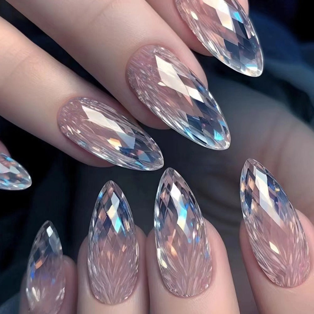 Glue On Nails, 120-Piece Medium Almond Set with Gradient Holographic Finish, Jelly Glue and Nail File