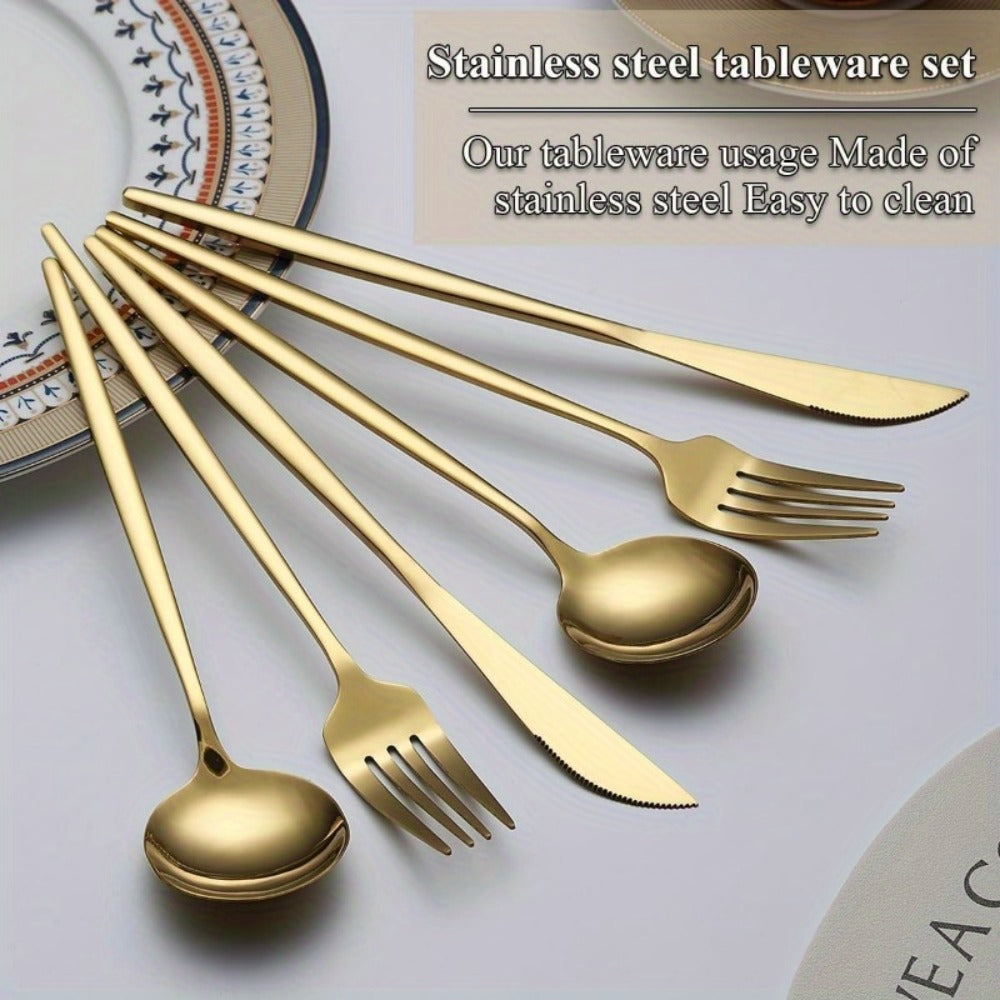 Gold Silverware Set 60 Pcs Service for 20 for Entryways, Bedrooms and Living Spaces, with the Listed Configuration