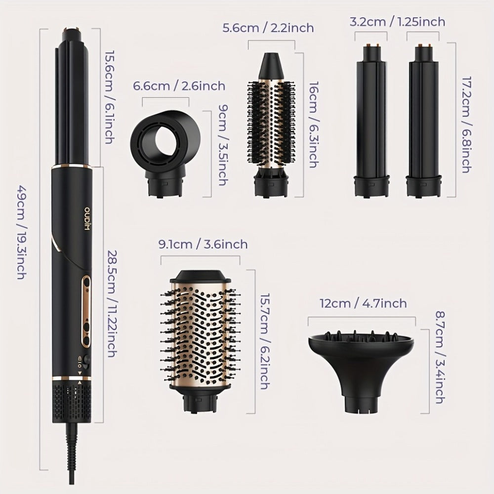 OUDIM 6-in-1 Hot Air Brush Hair Styling Tool with 110, 000 RPM Motor, Foldable Handle and Storage Bag