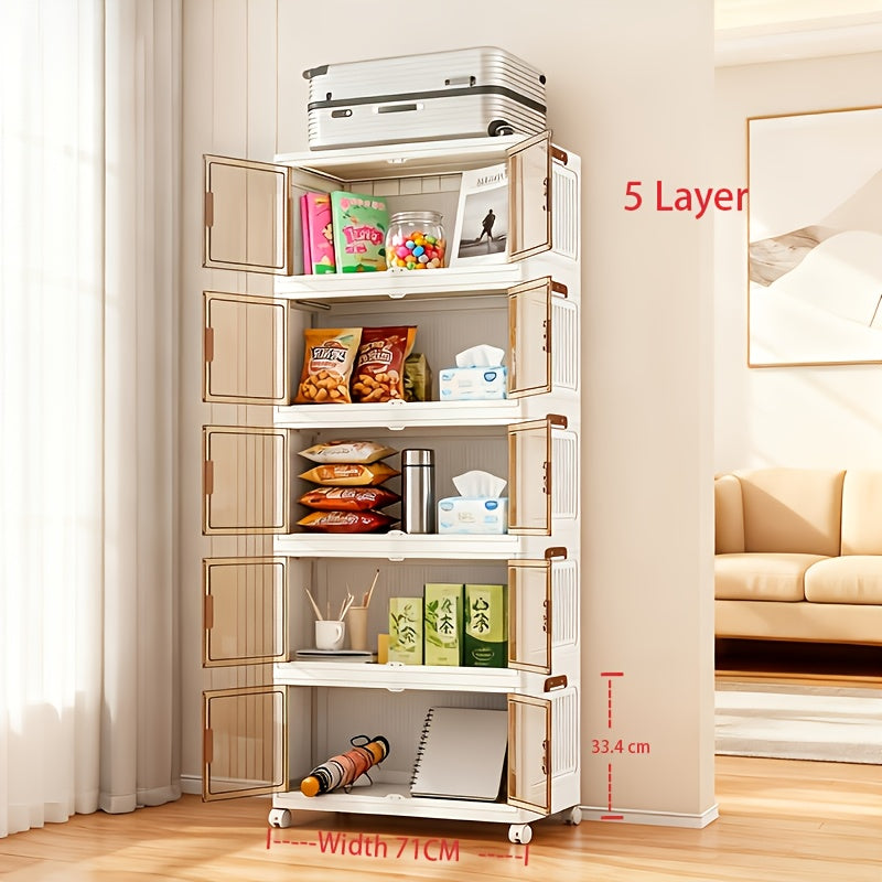 Foldable Storage Cabinet with Door, Multi-Layer Stackable Storage Box for Shoes, Clothes & Books