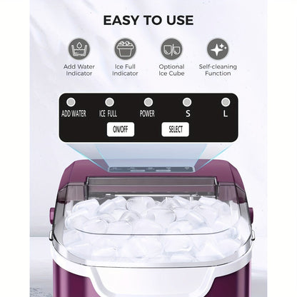 Portable Ice Maker Machine /Day - Countertop Ice Maker Makes 8 Ice Cubes in 6 Minutes, 2 Ice Sizes