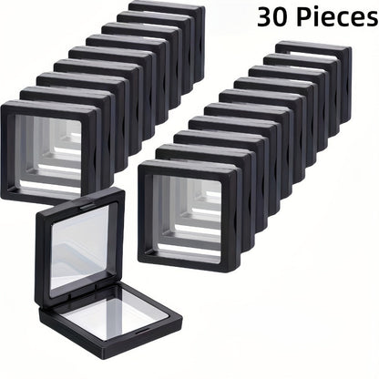 3D Floating Jewelry Display Box Set with Black Frames, Clear Flexible Panels and 30- or 60-Piece Options