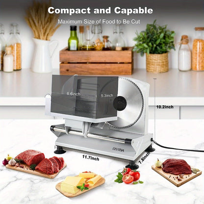 Electric Deli Food Slicer with Removable Stainless Steel Blades – Adjustable Thickness Meat Slicer for Home, Easy to Clean