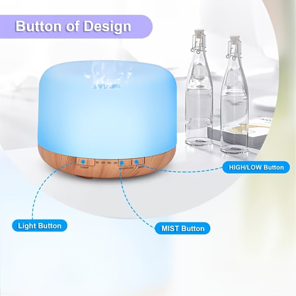 500ml Aroma Diffuser with Continuous or Intermittent Mist, Seven-Color Light, Four Timers and Remote Control