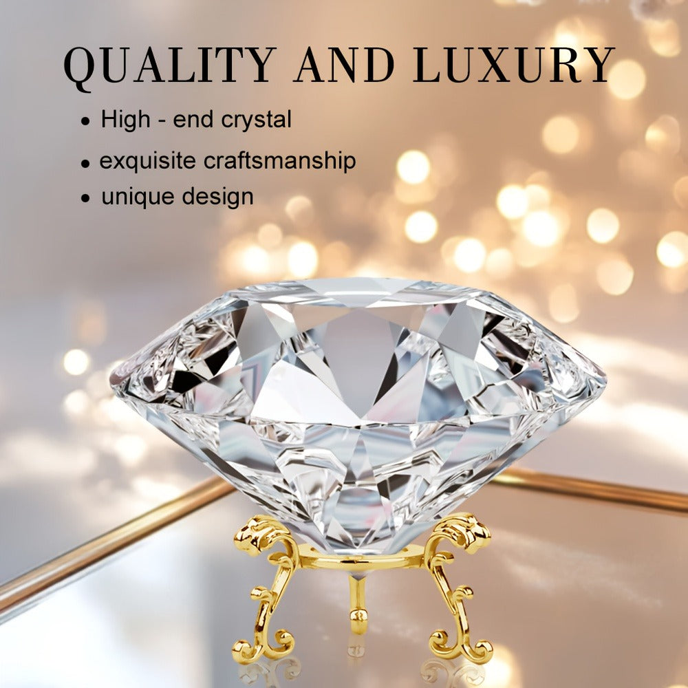 Crystal Sun Catcher with Gold Stand – Quadrilateral Decorative Crystal Stone Paperweight Rainbow Light Prism for Living Room Bedroom Home