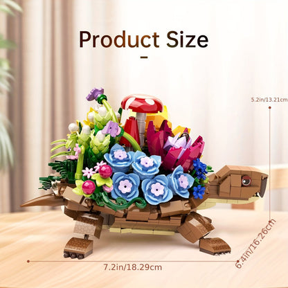 Turtle Flower Planter Building Block Set 510 Pieces – Cute Turtle Brick Puzzle Decor Toy, Unique Handmade Display Gift for Kids Teens Adults