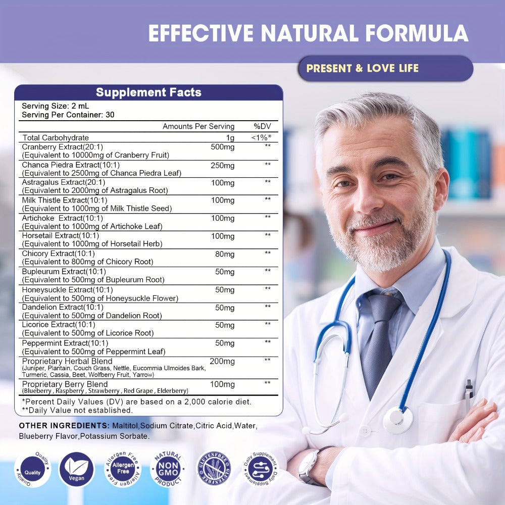 Milk Thistle Liver & Kidney Support Liquid Supplement 27-in-1 Vegan Herbal Formula, Alcohol-Free Fast-Absorbing Detox