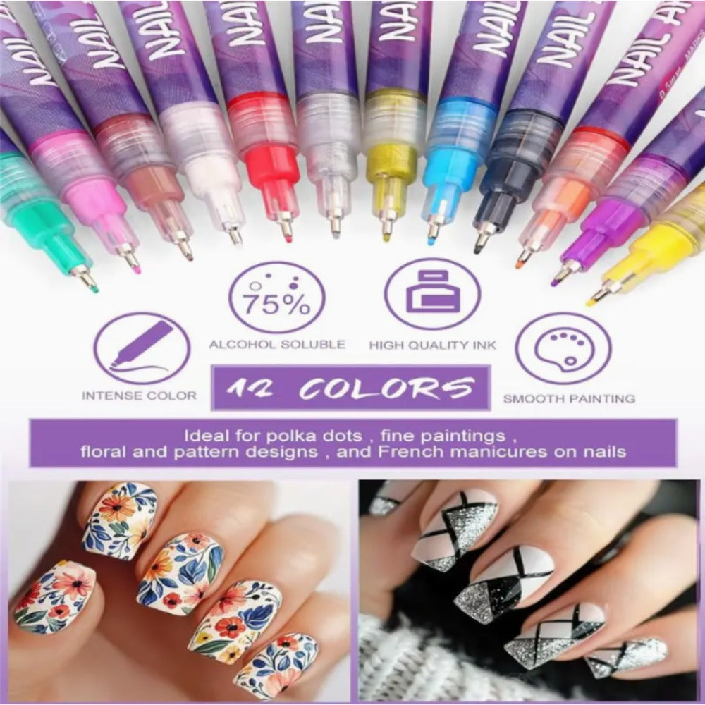 Nail Art Pens 24-Color Water-Based Marker Set with 0.5mm Fine Tips in a Boxed Multicolor Tray