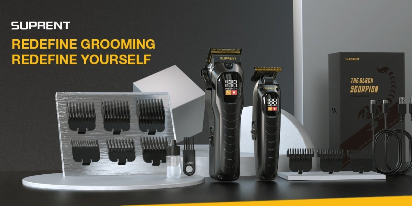 Hair Clippers & Beard Trimmer Set for Men - SUPRENT Professional Cordless Grooming Kit with T-Blade Trimmer