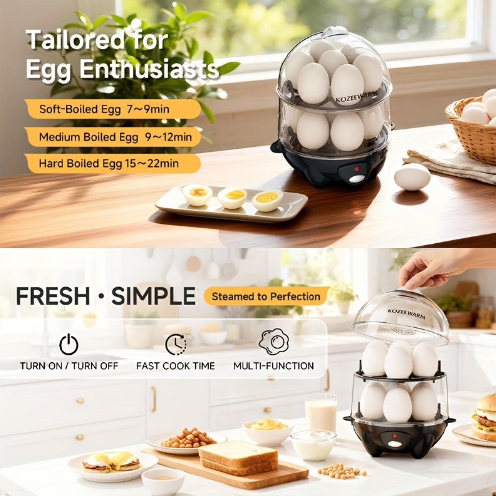 Electric Egg Boiler & Cooker with Auto Shut-Off, Single & Double Layer, Multi-Function for Hard Boiled