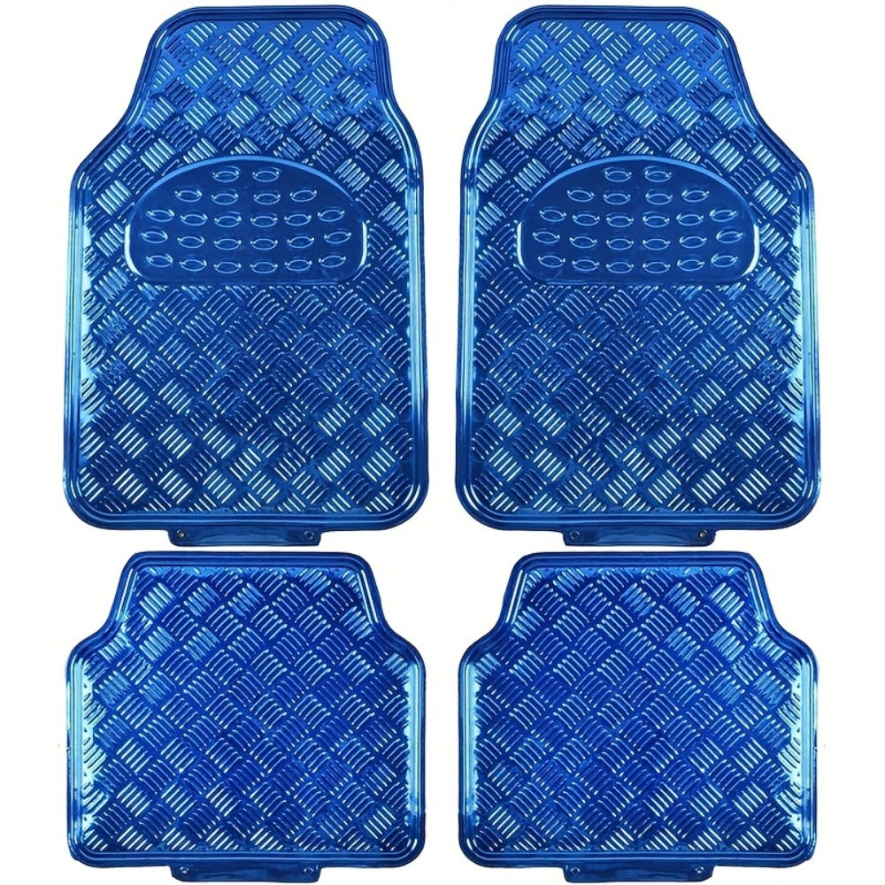 Molded Car Floor Mats, Four-Piece Front and Rear Set with Trim Lines in Six Color Options for Vehicle Footwells