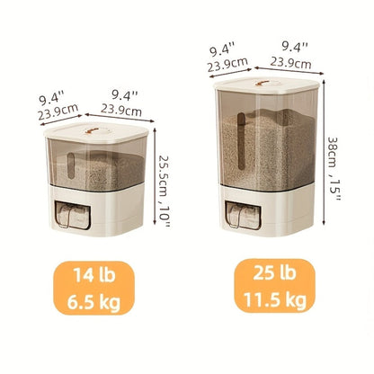Airtight Rice Container with Measuring Cup, Large Moisture-Proof Rice Dispenser for Rice, Grains