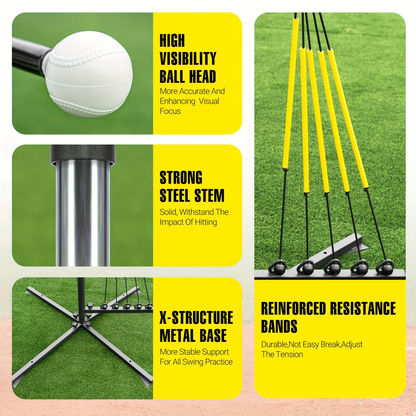 Baseball Swing Trainer with 5 Power Bands & Auto Reset System – Height Adjustable 31–47 Inch Portable Batting Trainer with Sturdy Base