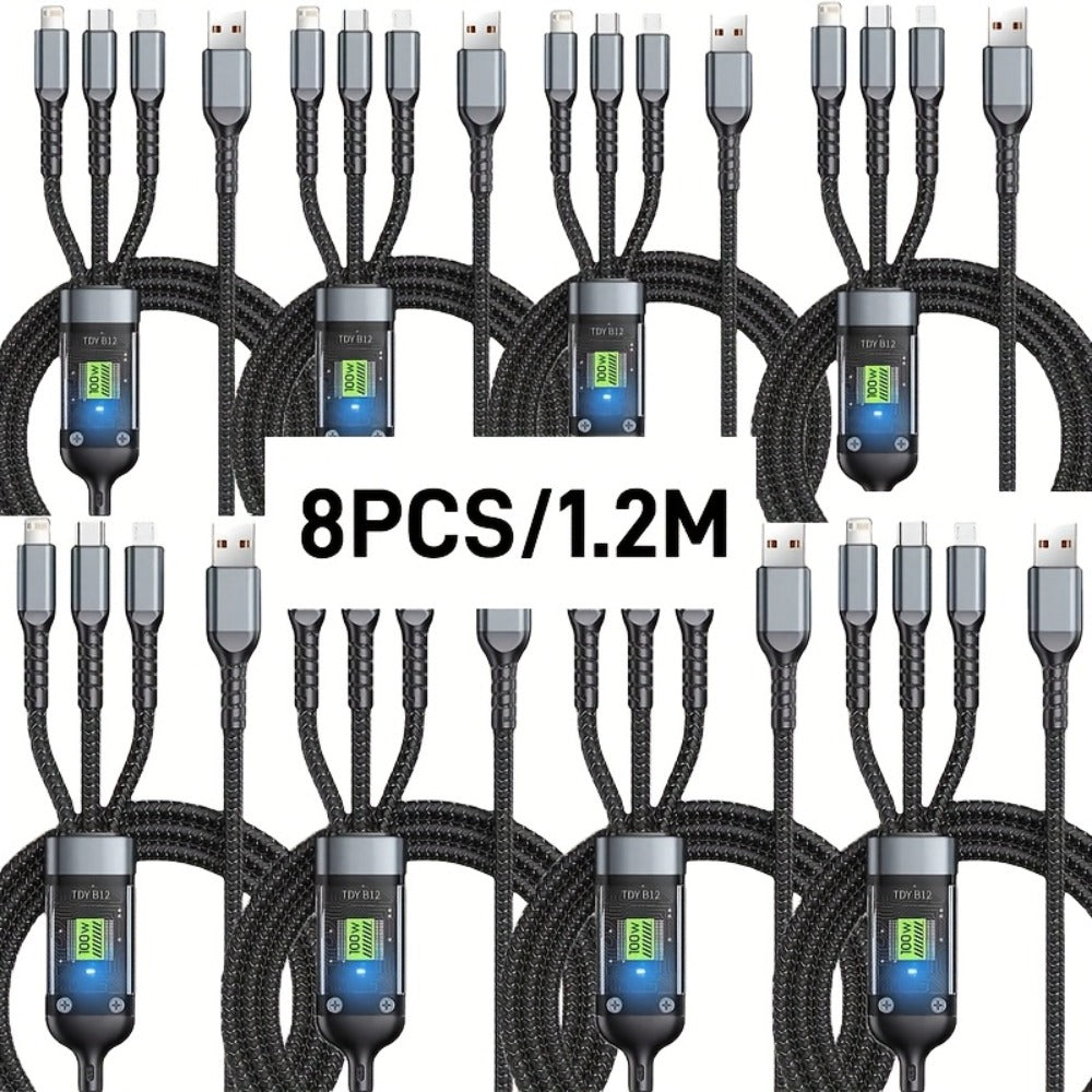 MFi 3-in-1 Charging Cable 100W Fast Charge 4/8 Pack for an Everyday Personal Care Routine, with Listed Configuration