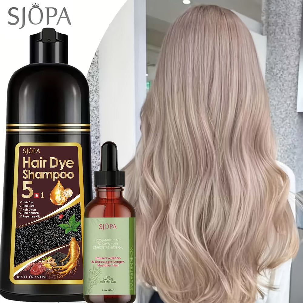 Rosemary Oil Hair Coloring Shampoo 5-in-1 Herbal Formula 500ml - 100% Gray Coverage for Bath Time, Home Spa and Personal Care