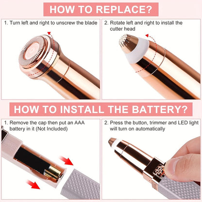 Facial Hair Trimmer for Women, 2-in-1 Electric Eyebrow Trimmer & Lip Hair Remover, Precision Face Hair
