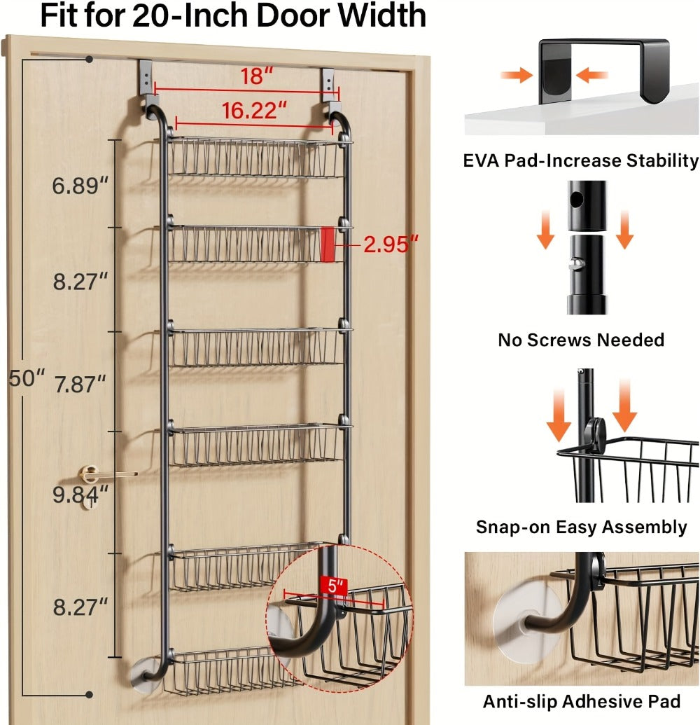 Over-the-Door Metal Organizer Rack 6 & 8 Tier – Pantry Storage, Spice Rack, Kitchen Cabinet Organizer, Holds Up to 80 Lbs