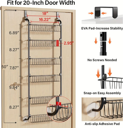 Over-the-Door Metal Organizer Rack 6 & 8 Tier – Pantry Storage, Spice Rack, Kitchen Cabinet Organizer, Holds Up to 80 Lbs