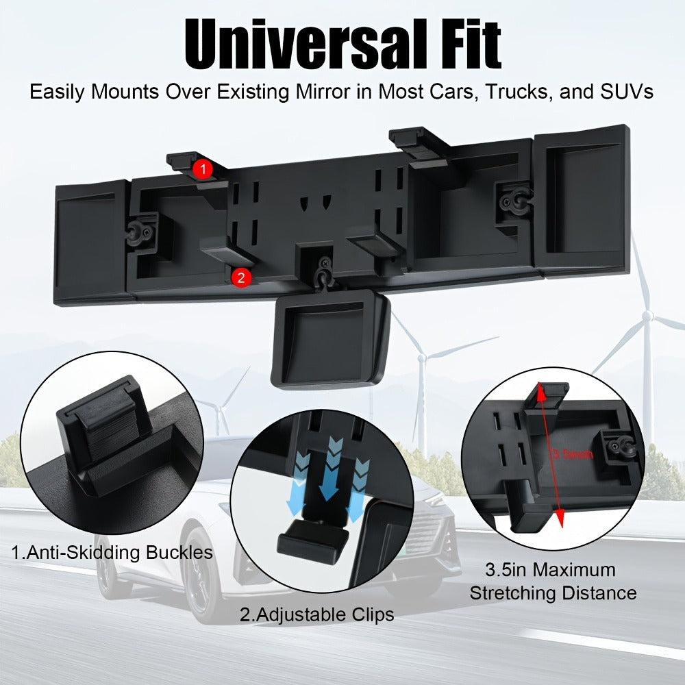 Interior Rearview Mirror 13 Inch – Quadruple-Fold Adjustable Wide Angle Car Mirror with 360° Swivel, Flat Lens
