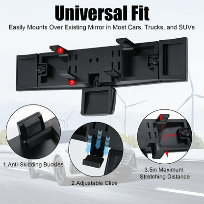 Interior Rearview Mirror 13 Inch – Quadruple-Fold Adjustable Wide Angle Car Mirror with 360° Swivel, Flat Lens