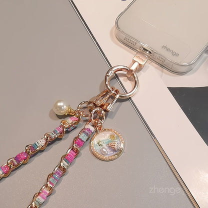 Metal Chain Phone Crossbody Strap Painted Fabric Long Lanyard Fashionable Disc Button Shoulder Phone Strap
