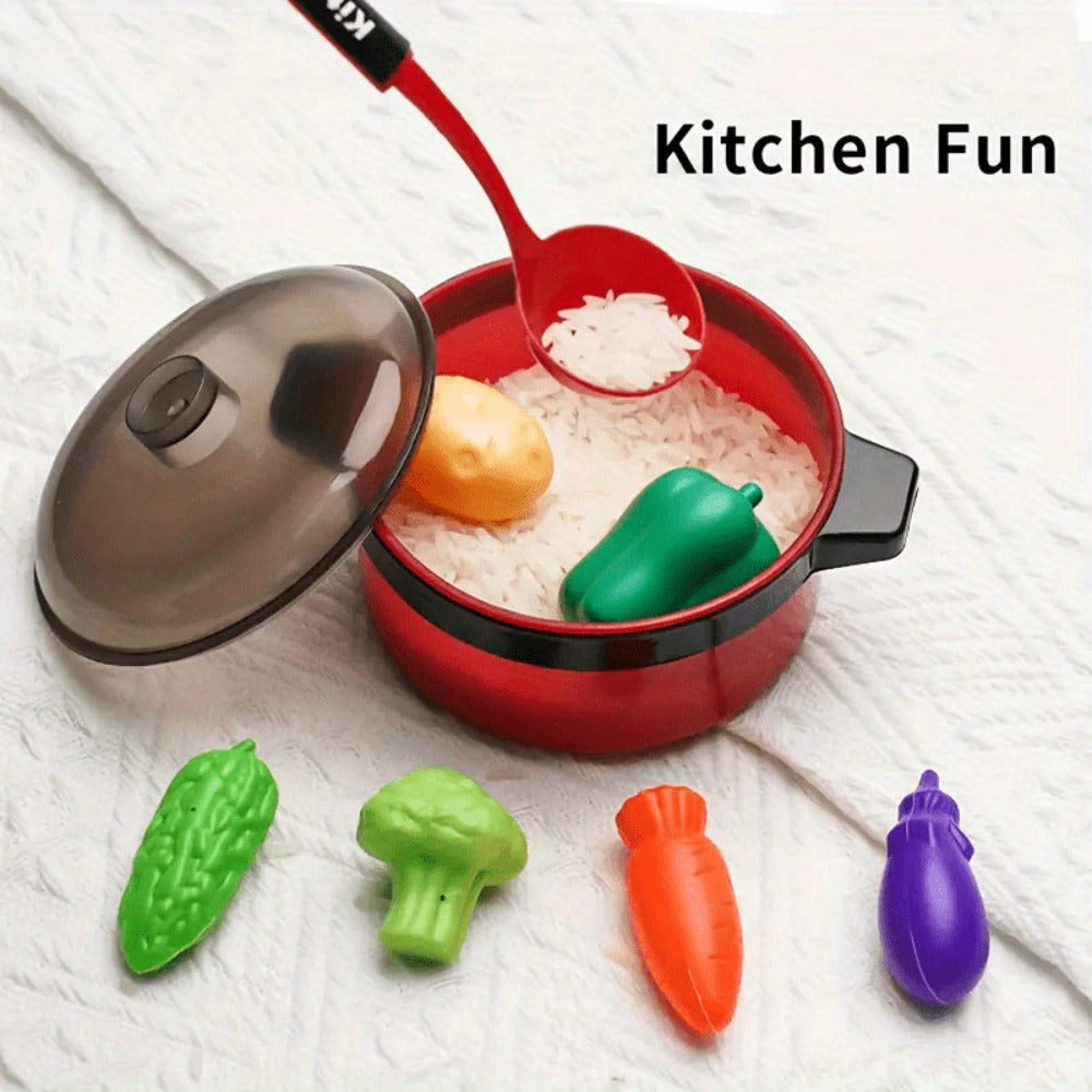 Kids Pretend Play Kitchen Set 51 Pcs, Cookware Tableware & Play Food Toddler Kitchen Toy for Boys & Girls Ages 3+