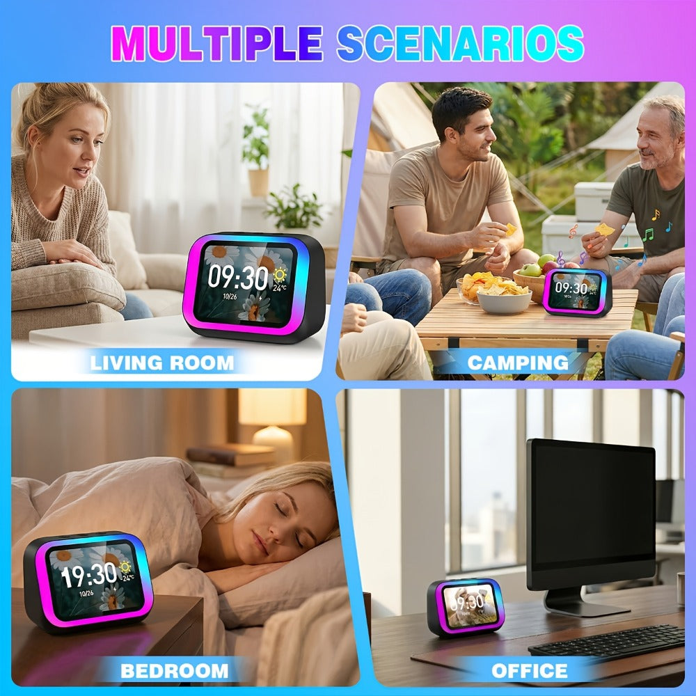Smart Alarm Clock with AI Voice Assistant & Wireless Speaker - Dynamic RGB Light, Hi-Fi Stereo Sound