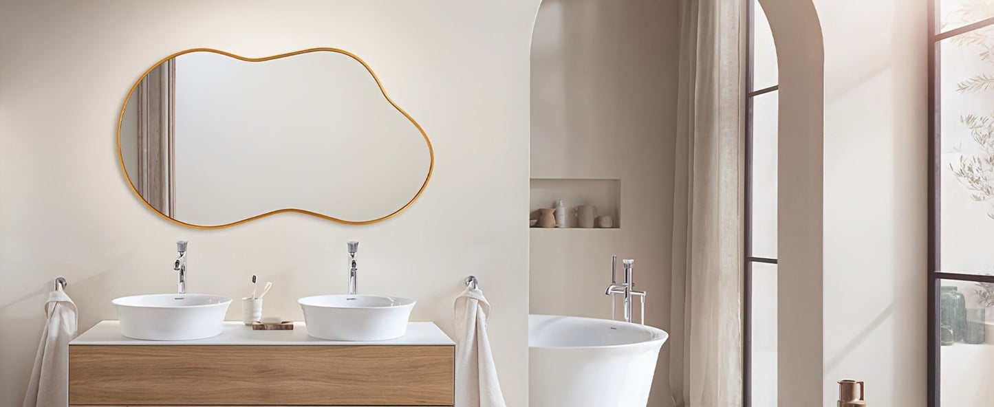 Irregular Asymmetrical Wall Mirror with Gold Frame in 20 x 36, 24 x 36 or 26 x 46 Inch Sizes