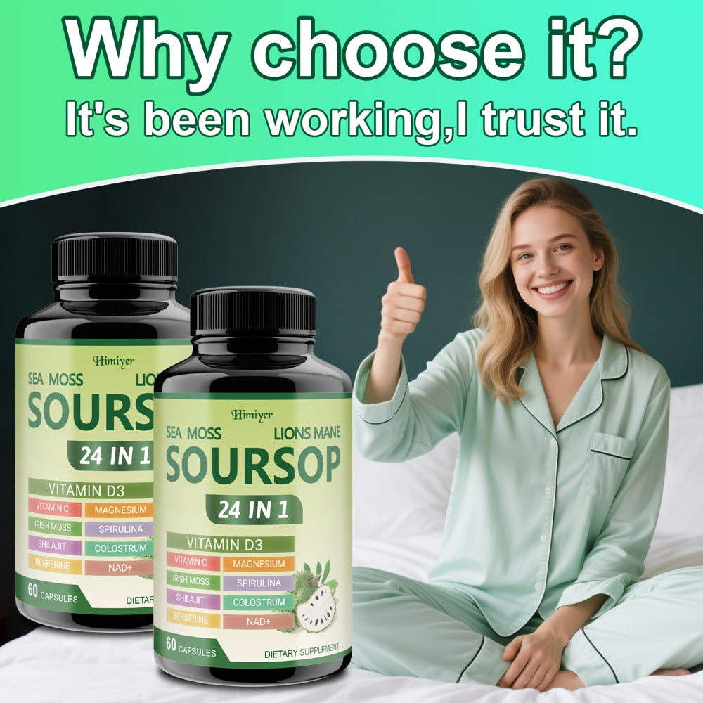 Soursop Capsules Advanced Herbal Supplement with Shilajit, Irish Moss, Berberine & NAD+, Immunity