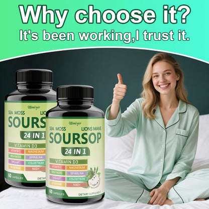 Soursop Capsules Advanced Herbal Supplement with Shilajit, Irish Moss, Berberine & NAD+, Immunity