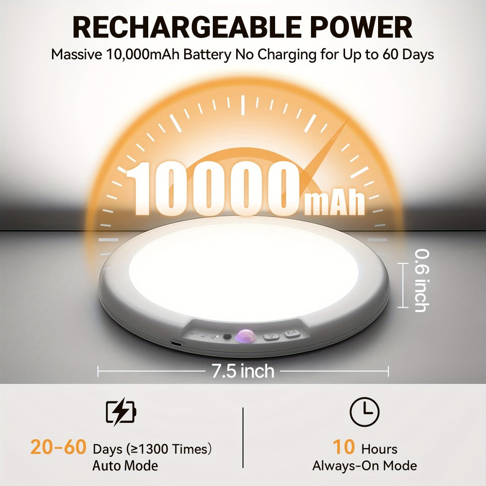 Rechargeable LED Ceiling Light with Motion Sensor, Remote Control Dimmable, 3 Color Temps 3000K/4500K/6500K