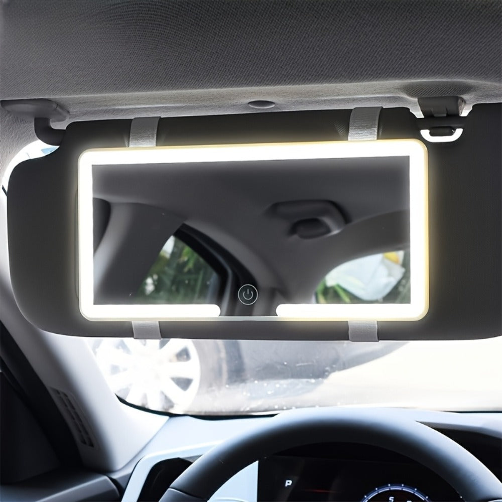 LED Car Visor Mirror Rechargeable – Ultra-Thin Vanity Mirror with 3 Light Modes (Daylight, Dashboard, Cockpit), Universal Fit for Cars