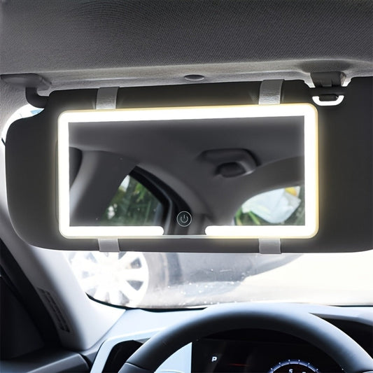 LED Car Visor Mirror Rechargeable – Ultra-Thin Vanity Mirror with 3 Light Modes (Daylight, Dashboard, Cockpit), Universal Fit for Cars