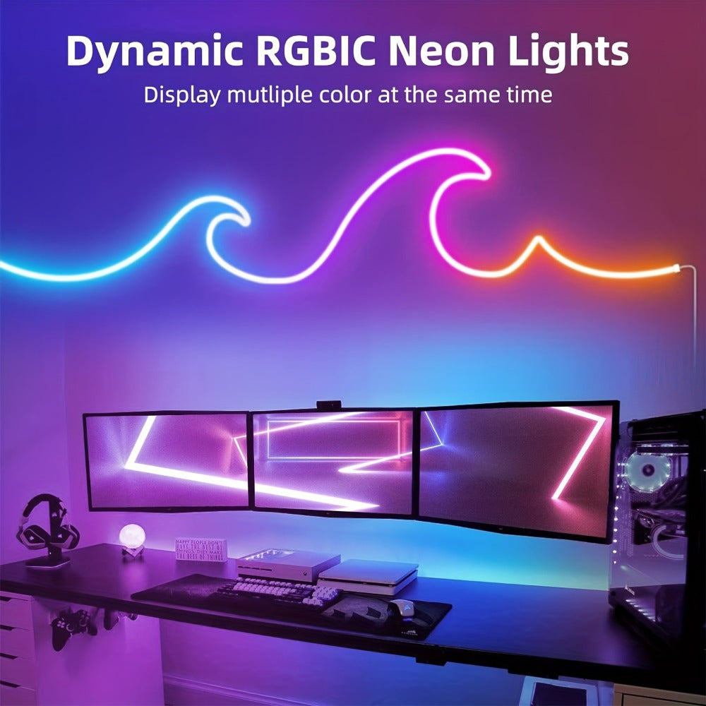LED Strip Light RGBIC Neon Rope in 2m, 3m or 5m with USB Power, App and IR Remote, Music Sync and IP65 Label
