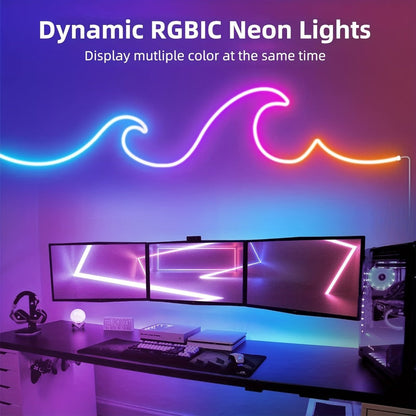 LED Strip Light RGBIC Neon Rope in 2m, 3m or 5m with USB Power, App and IR Remote, Music Sync and IP65 Label