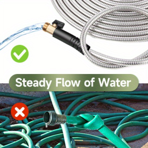 Stainless Steel Metal Garden Hose, Kink-Free, 10-Function Nozzle, Brass Fittings, 10FT to 150FT