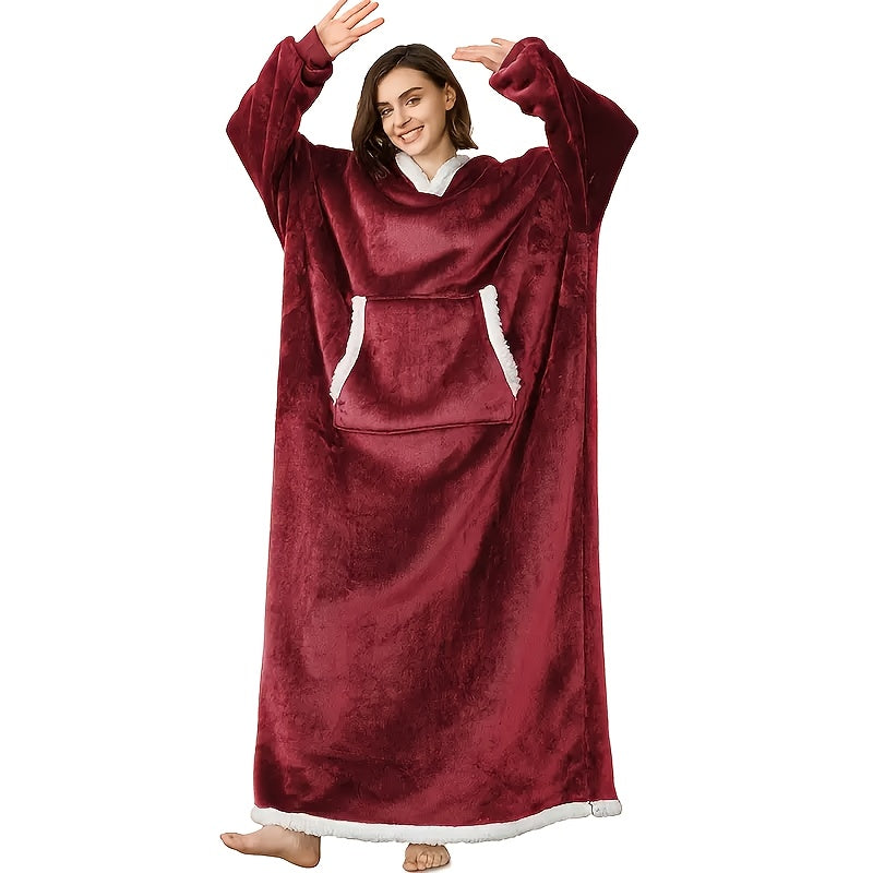 Wearable Blanket Hoodie – Oversized Extra-Long Ultra-Soft Acrylic Hooded Blanket for Adults, Warm Cozy TV Watching Winter Gift for Christmas