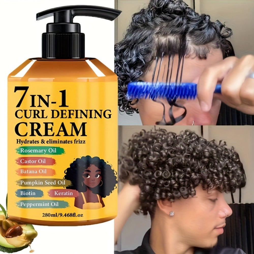Curl Defining Cream 7-in-1 Frizz Control 2pcs Set 9.468fl oz – Long-Lasting Hold Moisturizing Non-Greasy Hair Styling Cream for Wavy Curly
