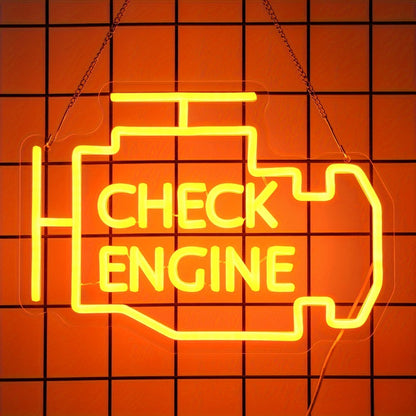 Check Engine Neon Sign – LED Dimmable USB Powered Neon Light for Garage Wall Decor, Car Repair Shop, Workshop, Man Cave, Game Room