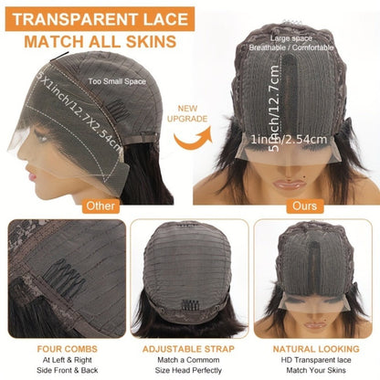 Human Hair Bob Wig for Women, 5x1 T Part Lace Front, Brazilian Straight Middle Part, 180% Density