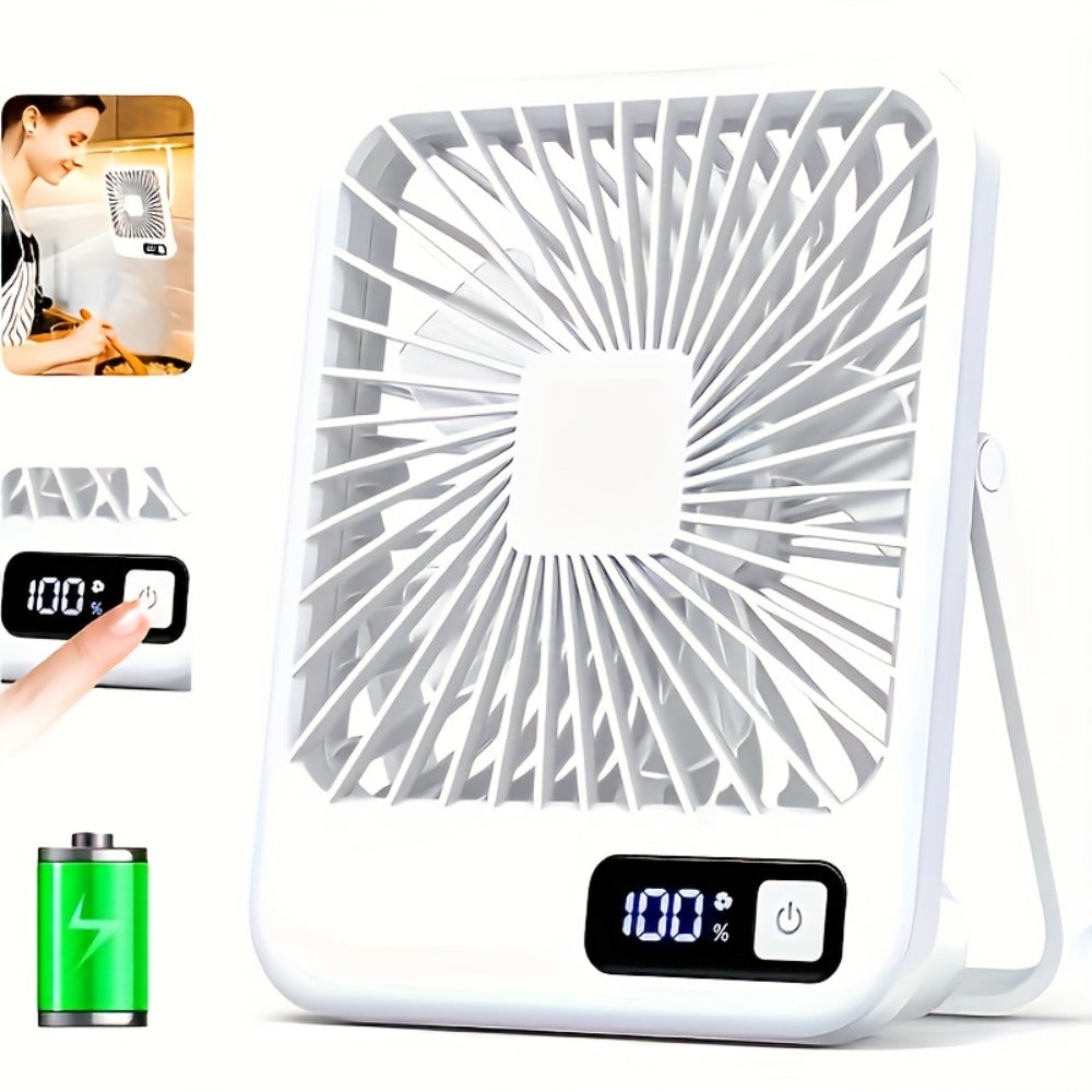 Mini Desktop Fan Square Design, Ultra-Quiet 5-Speed USB Rechargeable 1800mAh Portable Cooling Fan for Home