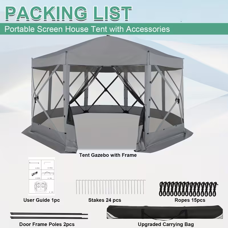Pop-Up Canopy Tent 15ft Mosquito Net Screen House UV50+ for Garden, Yard and Pest Management