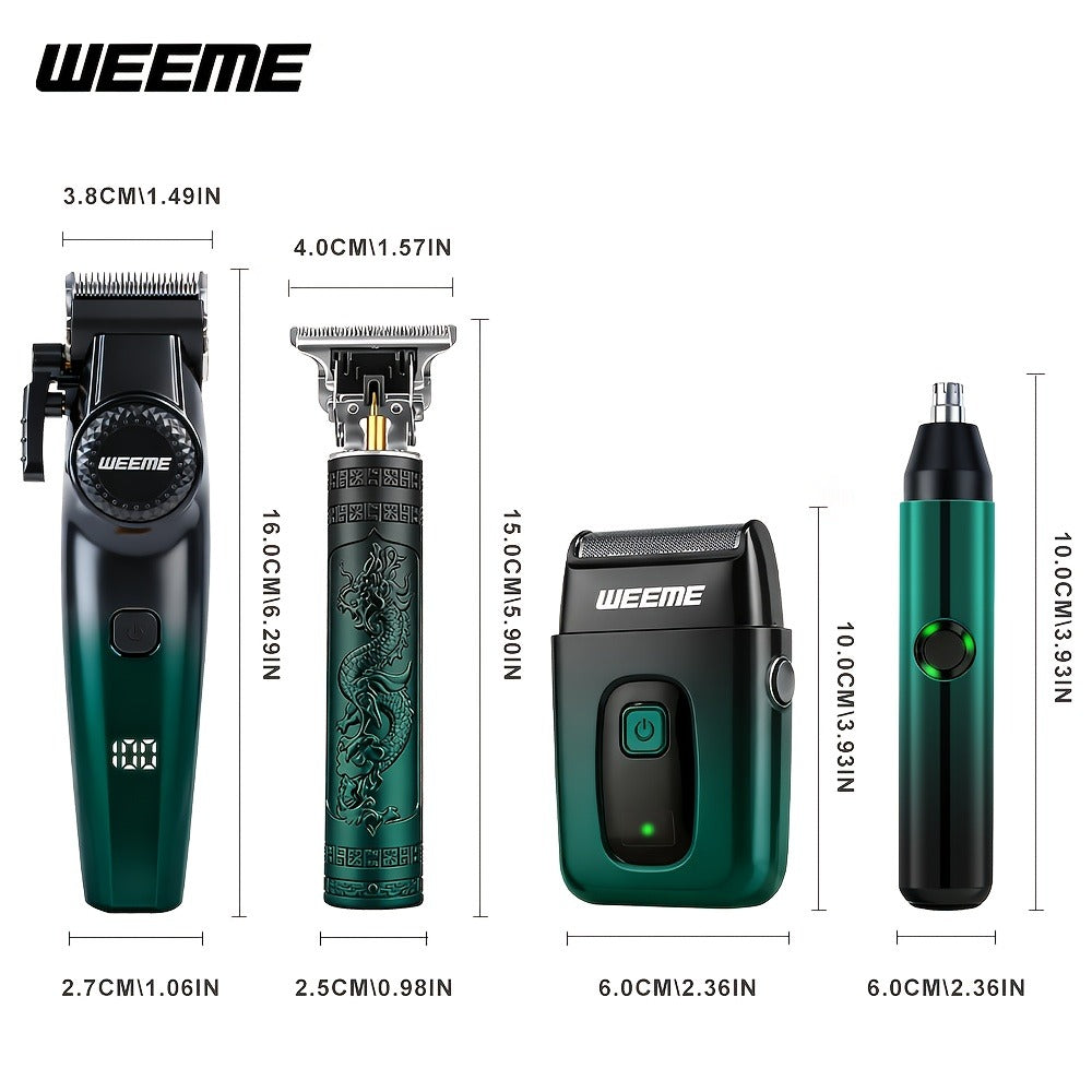 Hair Cutting Set 4pcs Professional - Electric Hair Clipper, Electric Shaver, T-Blade Trimmer & Nose Hair Trimmer